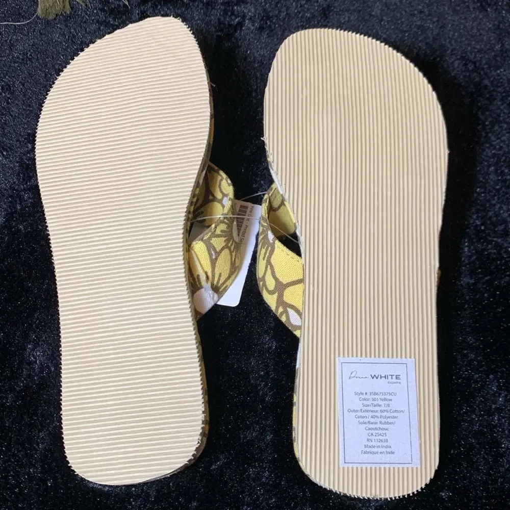 Women's Yellow Daisy Cotton Kaftan Swimsuit Cover Up & Matching Flip Flops NWT